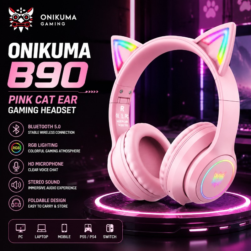 หูฟังเกมมิ่ง Onikuma B90 สีชมพ - Pc Gaming Apple บทวิจารณ์และราคา