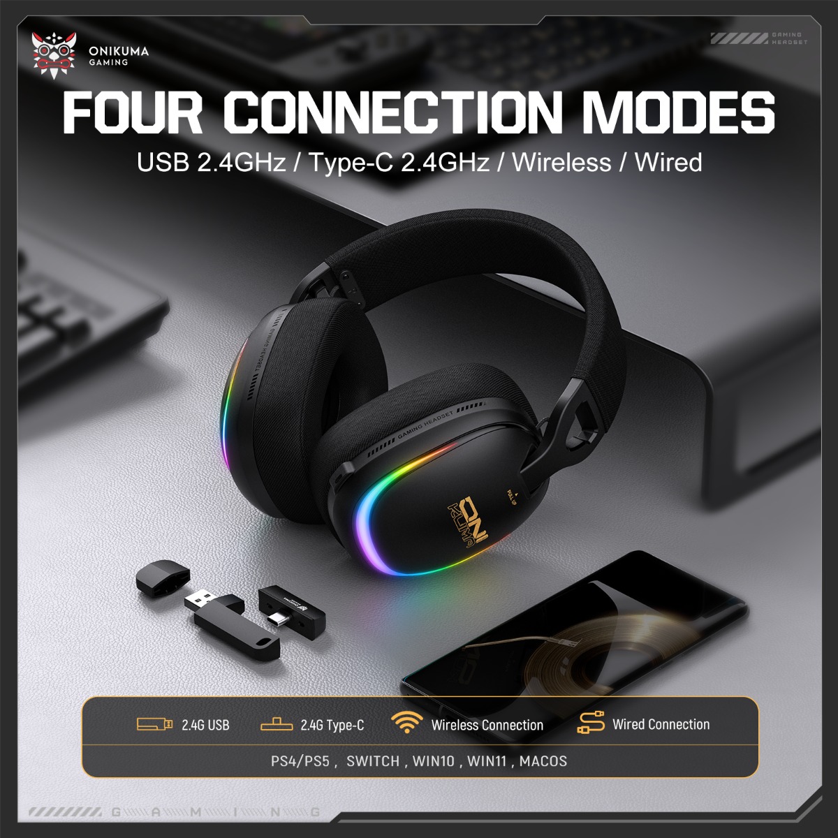 หูฟังเกมมิ่งไร้สาย ONIKUMA GT8 - Pc Gaming Apple บทวิจารณ์และราคา